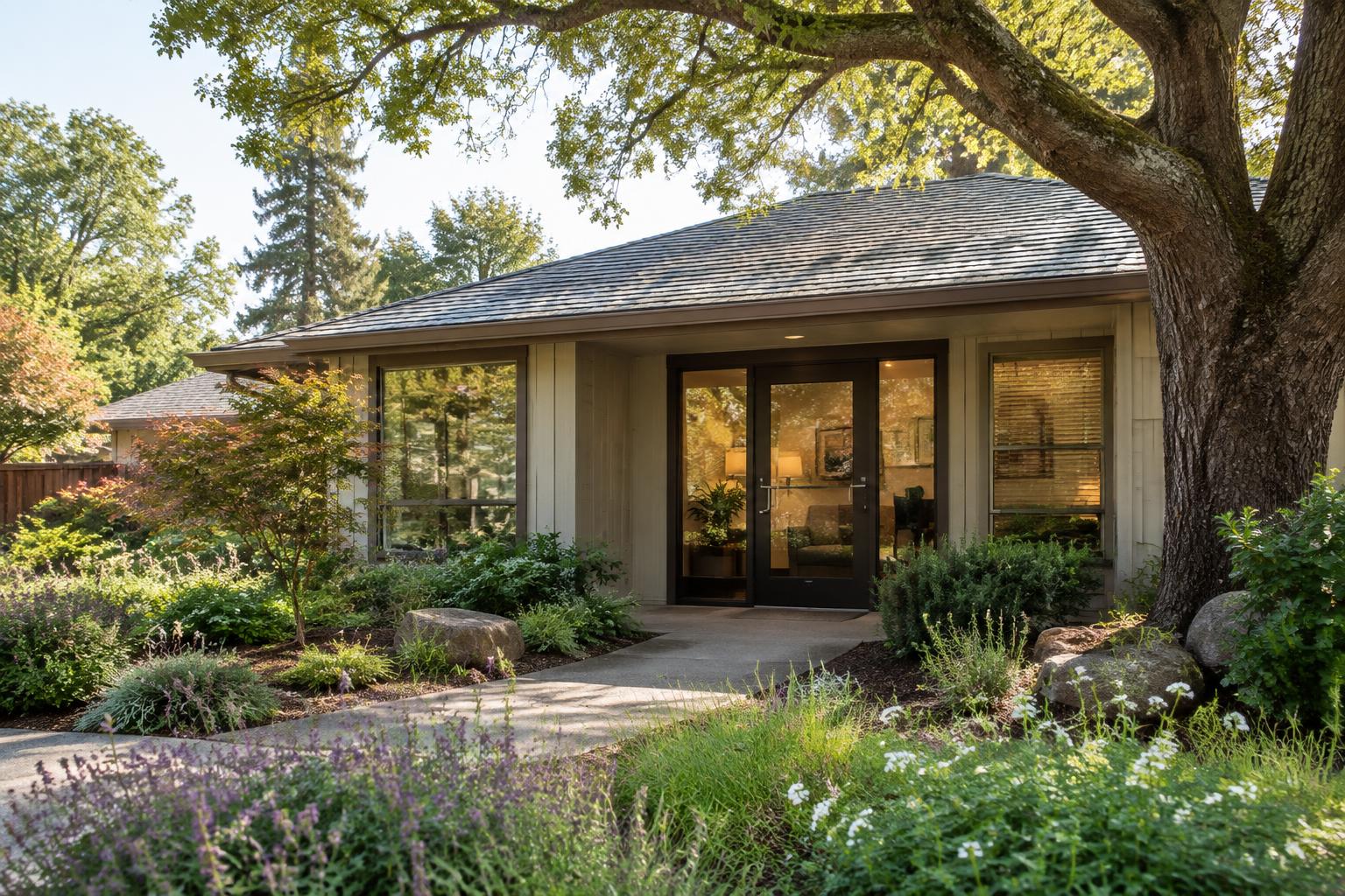 Small office exterior in soft Northern California daylight