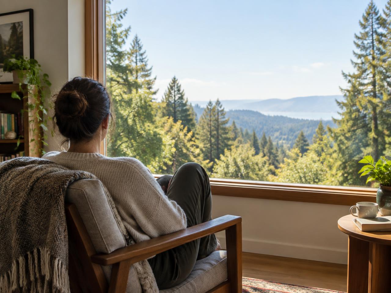 An adult sitting by a window