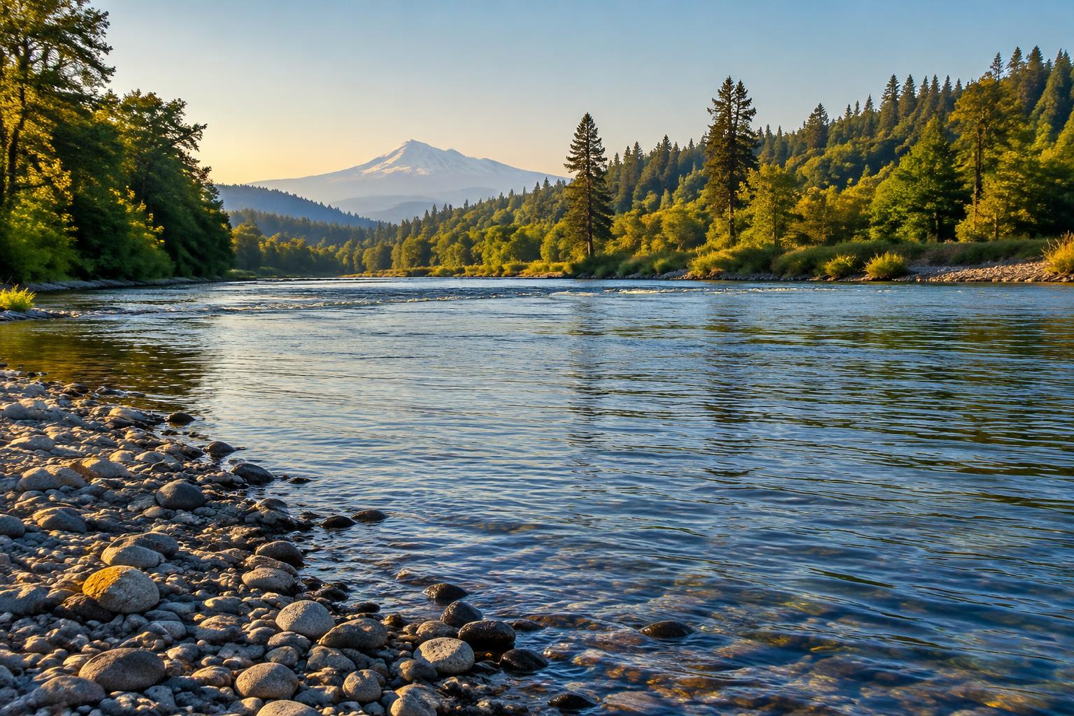 Sacramento River near Redding with Mount Shasta in the distance
