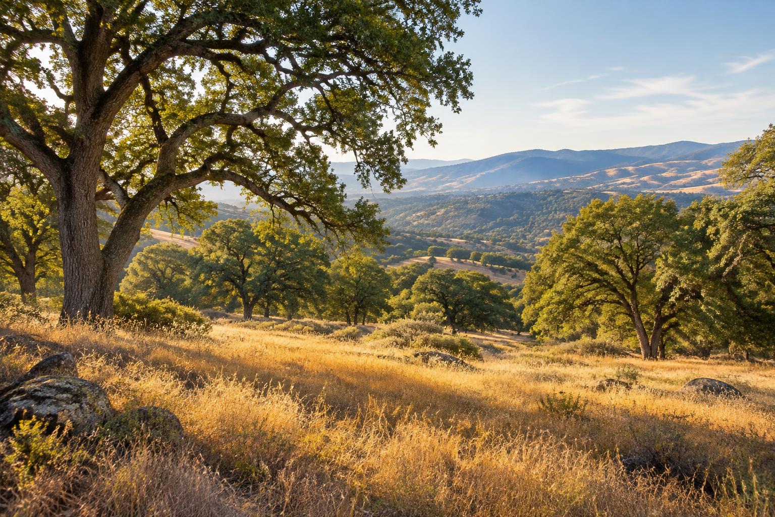 Valley oaks and golden grass across the Placer County foothills near Roseville