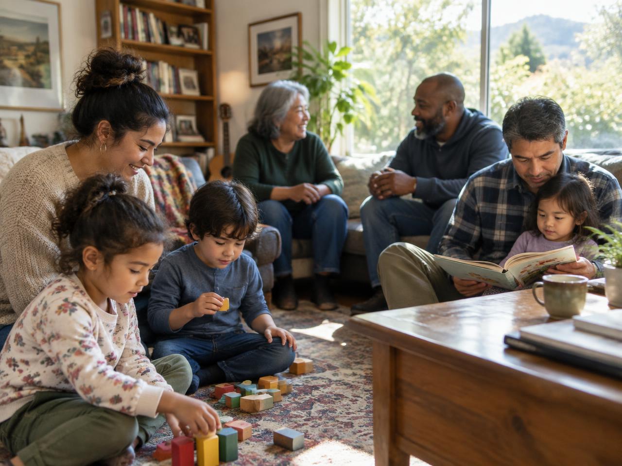 Family members spending time together at home